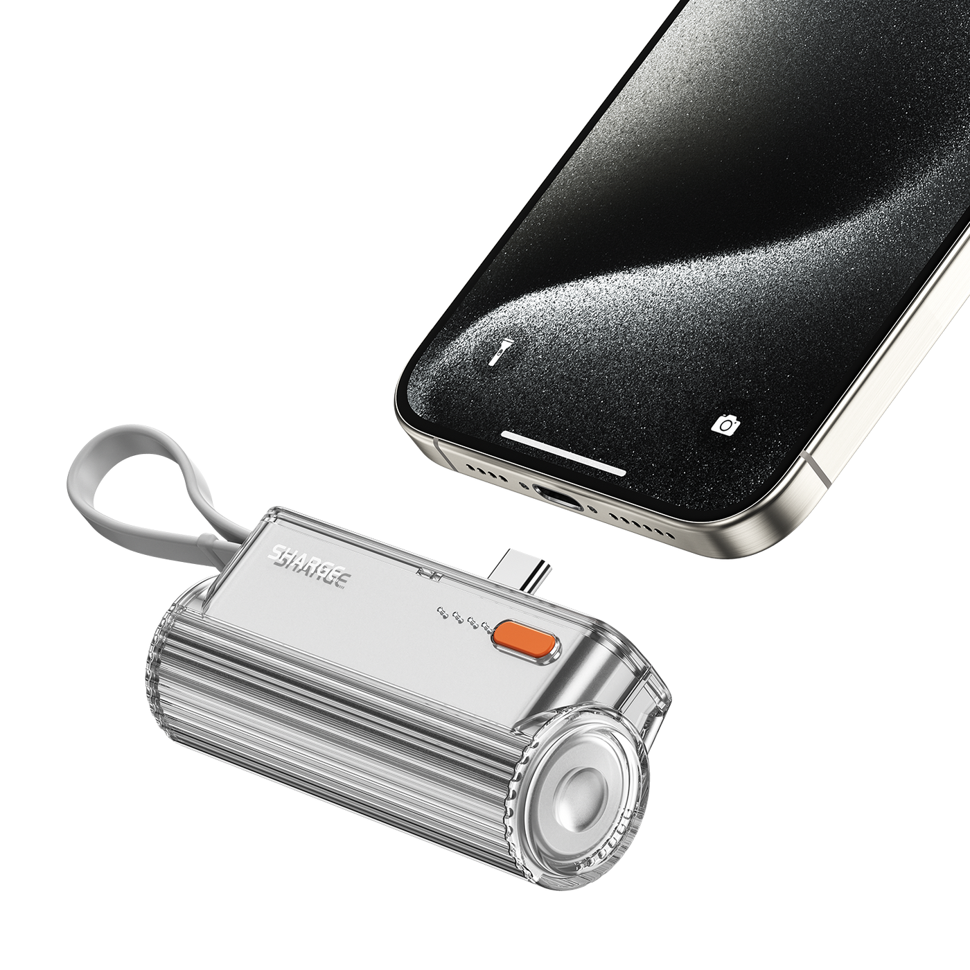 Sharge Flow MiniMobile AccessoriesTransparent aesthetic with silver metallic gloss Tiny as a roll film. Ultra-portable Cable-free with built-in connector USB-C & Lightning supported. One for all Pocket & pouch friendly Stress-free 5,000mAh Chic. Stand-out